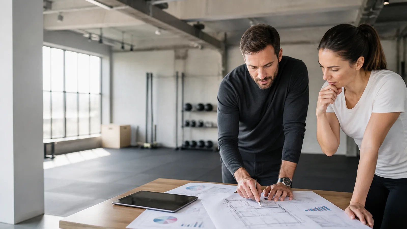Consultor analizando la viabilidad para abrir un gimnasio