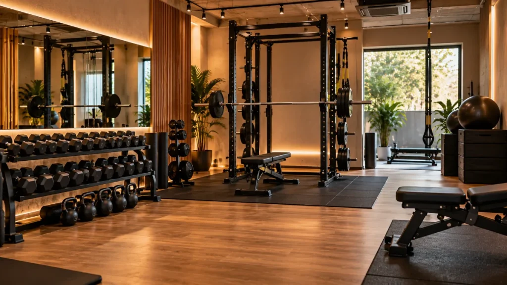 Abrir un estudio de entrenamiento personal: estudio boutique con rack y mancuernas