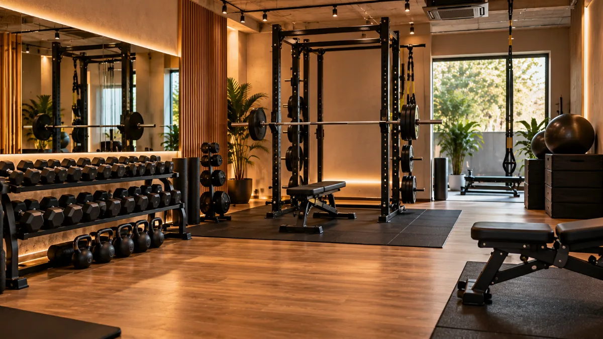 Abrir un estudio de entrenamiento personal: estudio boutique con rack y mancuernas