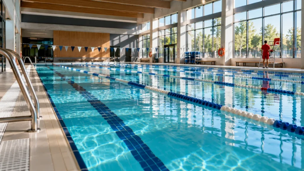 Piscina de un centro deportivo: calles de natación y agua cristalina en una instalación moderna