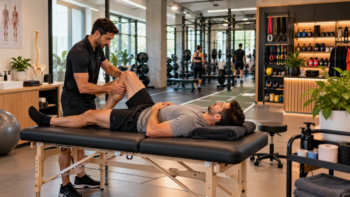 Servicios complementarios en un gimnasio: sala de fisioterapia y recuperación junto a la zona de entrenamiento
